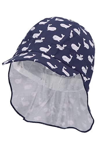 Sterntaler Baby Jungen Schirmmütze Baby Schirmmütze Nackenschutz Wale - Schirmmütze Baby, Baby Mützen - aus Baumwolle - blau, 45 von Sterntaler