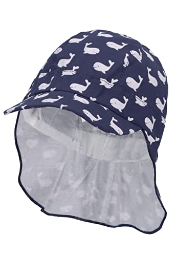 Sterntaler Baby Jungen Schirmmütze Baby Schirmmütze Nackenschutz Wale - Schirmmütze Baby, Baby Mützen - aus Baumwolle - blau, 51 von Sterntaler
