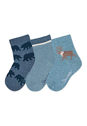 Sterntaler Baby Jungen Baby Socken Söckchen 3er-Pack Bären Strümpfe - Socken Baby - mit Bär Motiv, Streifen und Elch - tintenblau, 22 von Sterntaler