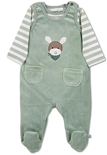 Sterntaler Baby Jungen Strampler GOTS Set Nicki Emmi Strampler - Strampler Baby - aus Nicki mit gestreiftem Jersey und Applikation - grün, 44 von Sterntaler