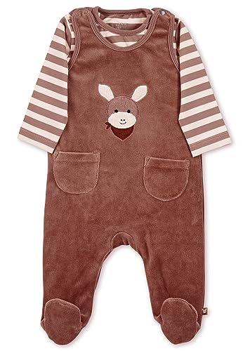 Sterntaler Baby Jungen Strampler GOTS Set Nicki Emmi Strampler - Strampler Baby - aus Nicki mit gestreiftem Jersey und Esel Applikation - braun, 56 von Sterntaler