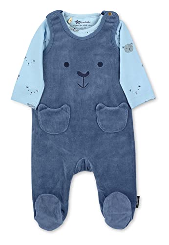 Sterntaler Baby Jungen Strampler Set Nicki Strampler - Strampler Baby, Babystrampler - aus Nicki mit Jersey mit Bär - mittelblau, 56 von Sterntaler