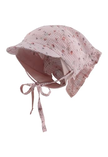 Sterntaler Baby Kopftuch Vichy Karo für Mädchen - Kopftuch Baby mit Bindeband, Schirm und Volants - schützendes Baumwollgewebe mt Print für warme Sonnentage - Kopftuch Neugeborene - perlrosa, 41 von Sterntaler