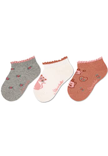 Sterntaler Baby Mädchen Baby Socken Sneaker-Söckchen 3er Pack Katze - Socken Baby, Babysöckchen - aus Baumwolle - hellgrau, 18 von Sterntaler