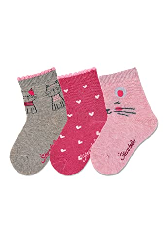 Sterntaler Baby Mädchen Baby Socken Söckchen 3er-Pack Katze Strümpfe - Socken Baby - mit Katze, Herzen und Maus - hellgrau meliert, 18 von Sterntaler