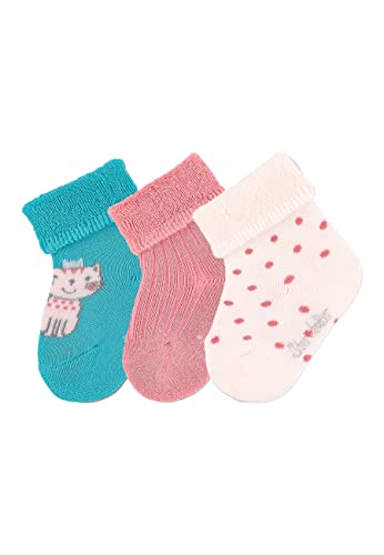 Sterntaler Baby Mädchen Baby Socken Söckchen 3er-Pack Katze Strümpfe - Socken Baby - mit Katze Motiv, uni und Tupfen - helltürkis, 14 von Sterntaler