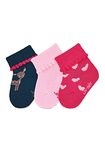 Sterntaler Baby Mädchen Baby Socken Söckchen 3er-Pack Reh Strümpfe - Socken Baby - mit Reh Motiv, uni und Herzen - marine, 16 von Sterntaler