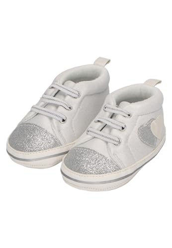 Sterntaler Babyschuh Herz für Mädchen aus Kunstleder und Glanzgewebe - Materialmix mit Herzen - Babyschuhe mit elastischer Glitzer Schnürung - lichtgrau, 16 von Sterntaler