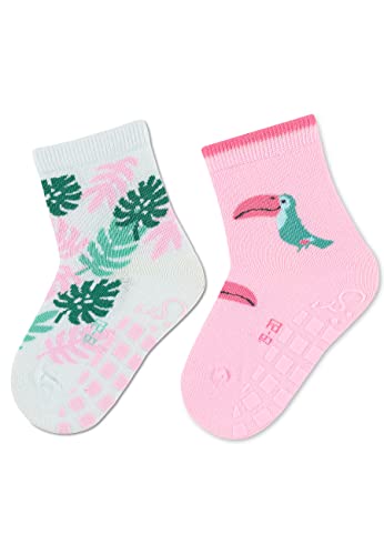 Sterntaler Baby Mädchen Fliesen Socken Baby ABS-Söckchen Doppelpack Blätter und Kakadu - Fliesen Rutsch Socken Baby - aus Baumwolle - hellgrün, 18 von Sterntaler