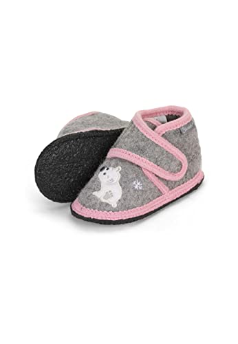 Sterntaler Baby Mädchen Hausschuhe Baby Hausschuhe Pinguin & Eisbär Babyschuh - Hausschuhhe Baby - Low-Top Babyschuh Kunststoff Sohle - rauchgrau, 18 von Sterntaler