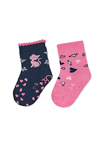 Sterntaler Baby Mädchen Krabbelsocken ABS Krabbelsöckchen Doppelpack Katze Herz - Krabbelsocken - mit Anti-Rutsch Sohle - marine, 17-18 von Sterntaler