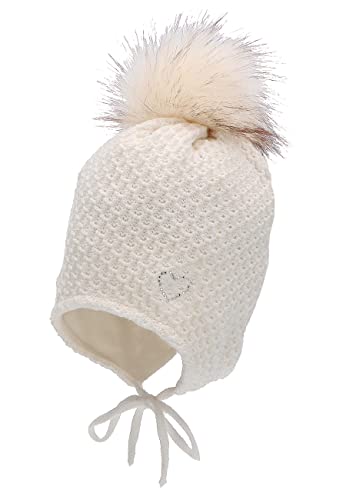 Sterntaler Baby Mädchen Mütze Baby Bommelmütze Strass-Herz Mütze - Mütze Baby, Kappe Kinder - aus Baumwolle mit Bindeband - beige, 45 von Sterntaler