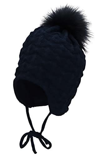 Sterntaler Baby Mädchen Mütze Baby Bommelmütze Struktur Mütze - Mütze Baby - aus Strick mit Ohrenklappen und Bindeband - marine, 41 von Sterntaler