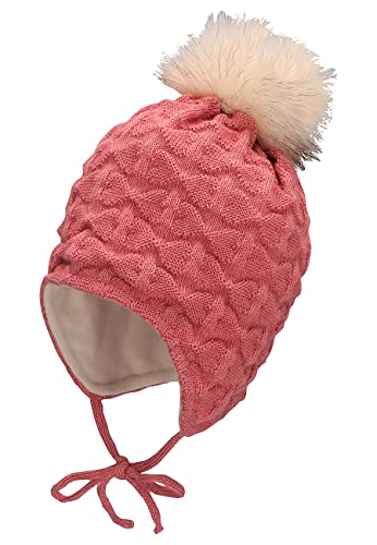 Sterntaler Baby Mädchen Mütze Baby Bommelmütze Struktur Mütze - Mütze Baby - aus Strick mit Ohrenklappen und Bindeband - rosa, 45 von Sterntaler