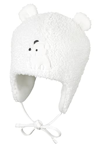 Sterntaler Inkamütze Eisbär – flauschige Mädchen Wintermütze mit Öhrchen & Bindebändern – Teddyplüsch mit Eisbär-Stickerei & Baumwollfleece-Futter - warme Wintermütze – ecru, Größe 41 von Sterntaler