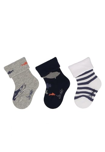 Sterntaler Baby -Socken 3er Pack Hai für Jungen - Babysocken mit Umschlag und Motiven - Socken für Babys im Set leicht, flexibel und strapazierfähig - hellgrau melange, 18 von Sterntaler