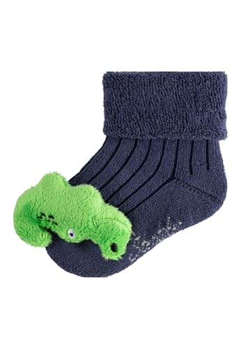 Sterntaler Baby Socken mit Umschlag - niedliche Socken mit Innenfrottee und aufgesetztem Krokodil mit Rassel - Rasselsöckchen - hoher Baumwollanteil - Jungen Strümpfe - blau, Größe 16 von Sterntaler