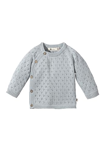 Sterntaler Baby Strickjacke Lochmuster Hase Happy für Jungen - Strickjacke Baby aus Baumwollgarn - Babyjacke mit Lochmuster - Bequemer Strick Cardigan für Babys - graublau, 68 von Sterntaler