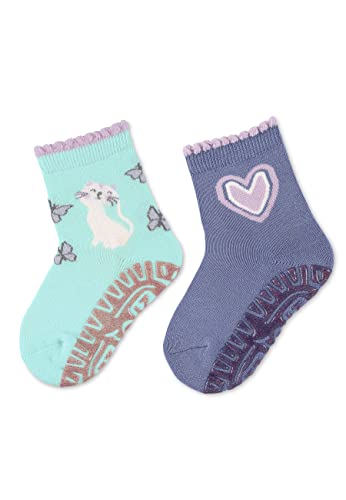 Sterntaler Baby Unisex Baby Socken Glitzer Flitzer AIR Doppelpack Katze - Socken Baby, Babysöckchen - mit Katzen Motiv - hellgrün, 22 von Sterntaler