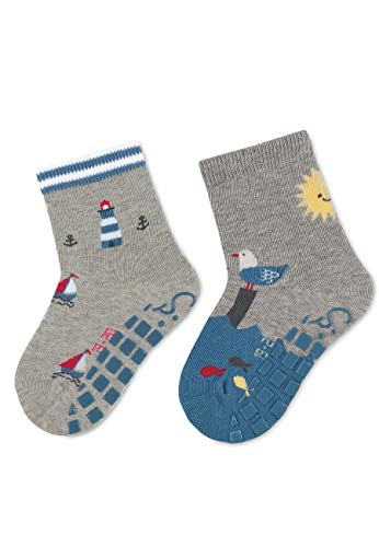 Sterntaler Baby Unisex Fliesen Socken Baby ABS-Söckchen Doppelpack Leuchtturm - Fliesen Rutsch Socken Baby - aus Baumwolle - hellgrau, 18 von Sterntaler