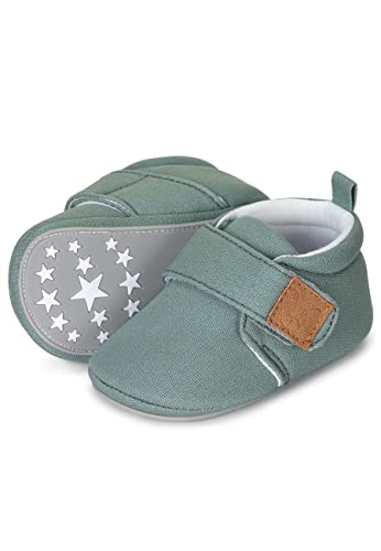 Sterntaler Krabbelschuhe uni - Baby Schuhe aus Canvas mit Klettverschluss - Baby und Kleinkind Hausschuh - aufgenähte Sternen Sohle rutschfest - Unisex Sneaker mit Jersey Futter - steingrün, Größe 18 von Sterntaler