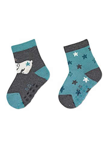 Sterntaler Baby Unisex Krabbelsocken ABS-Söckchen Doppelpack Eisbär Elia - Krabbelsocken, Stoppersocken Baby - anthrazit meliert, 19/20 von Sterntaler