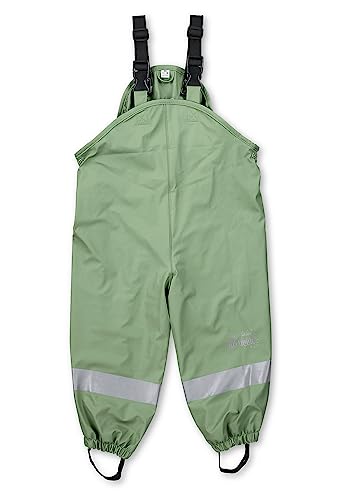 Sterntaler Regenhose gefüttert uni - Kinder Regenhose wasserdicht - Unisex Matsch- und Buddelhose mit verschweißten Nähten und elastischen Hosenträgern - Regenbekleidung warm - steingrün, Größe 74 von Sterntaler