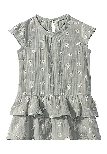 Sterntaler Babykleid Blümchen Hase Happy für Mädchen - Babykleid mit bequemer Weite und zwei Volants als Abschluss - weicher Baumwoll-Musselin-Stoff sorgt für ein angenehmes Tragegefühl- steingrün, 80 von Sterntaler