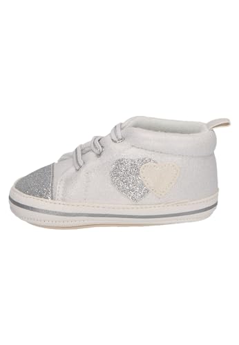 Sterntaler Babyschuh Herz für Mädchen aus Kunstleder und Glanzgewebe - Materialmix mit Herzen - Babyschuhe mit elastischer Glitzer Schnürung - lichtgrau, 16 von Sterntaler