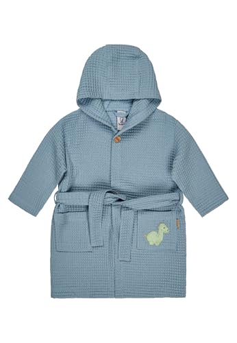 Sterntaler Bademantel Dino Rexi - Kinder Bademantel aus Waffelpikee - Kapuzenhandtuch mit Applikation auf der Tasche - Baby und Kinder Badehandtuch mit edlen Holzknöpfen, 92, blau von Sterntaler