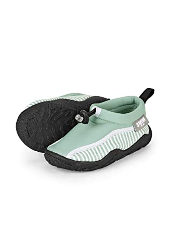 Sterntaler Badeschuhe Stripes – Jungen Baby Aquaschuhe knöchelhoch mit Kordelstopper – Griffige Sohle – Funktionsmaterial mit Streifenprint – Kinder Wasserschuhe - Bademode - Farbe mattgrün, Größe 22 von Sterntaler