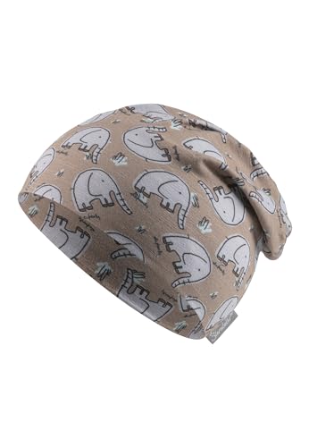 Sterntaler Beanie Elefanten - Kindermütze aus Flammgarnjersey mit UV Schutz 50+ - Leichte Mütze mit Elefanten -Aufdruck schützt den Kopf an heißen Tagen vor der Sonne - blassbraun, 51 von Sterntaler