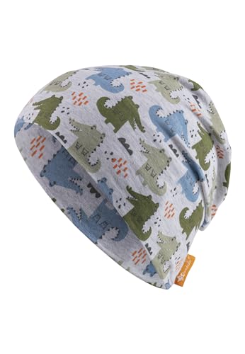 Sterntaler Beanie Krokodil - Modische Babymütze bedruckt mit Krokodilen - Jungen Beanie Mütze aus weichem Stoff - Baby und Kinder Übergangsmütze, silber, Größe 45 von Sterntaler