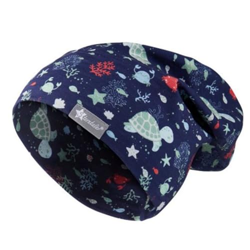 Sterntaler Beanie Meerestiere - Modische Babymütze Bedruckt mit Meerestieren - Jungen Beanie Mütze mit Zwei Tragemöglichkeiten - Baby und Kinder Übergangsmütze, blau, Größe 55 von Sterntaler
