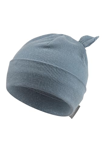 Sterntaler Beanie Ohren - Beanie Jungen mit feinem Rippenmuster, Umschlag und Ohren - Babymütze aus Merinowolle mit Klettverschluss - Leichte Mütze für Babys - graublau, 51 von Sterntaler