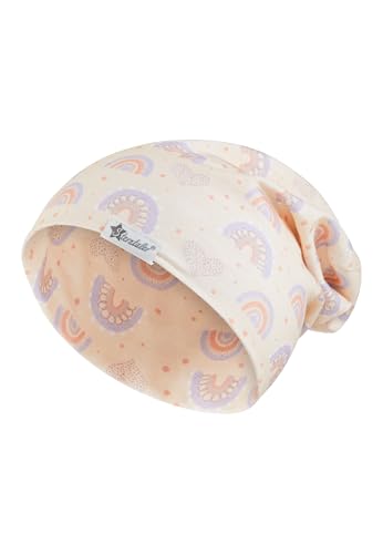 Sterntaler Beanie Regenbogen - Baby Mütze aus Flammgarn Jersey mit Allover Regenbogen - Mädchen UV-Schutz 50+ Beanie Mütze - varibel tragbar - Baby und Kinder Übergangsmütze, zartrosa, Größe 43 von Sterntaler