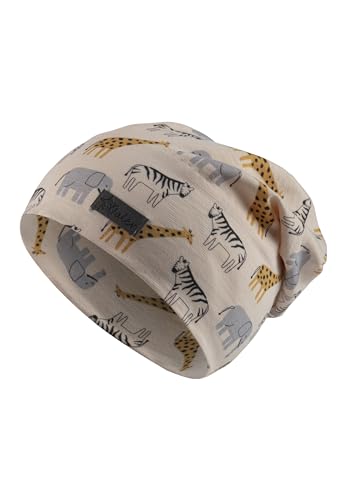 Sterntaler Beanie Safari - Beanie Jungen - Babymütze mit UV -Schutz 30 mit Safaritieren - Slouch -Beanie aus Flammgarn -Jersey schützt den Kopf vor der Sonne - Leichte Mütze für Babys - beige, 49 von Sterntaler