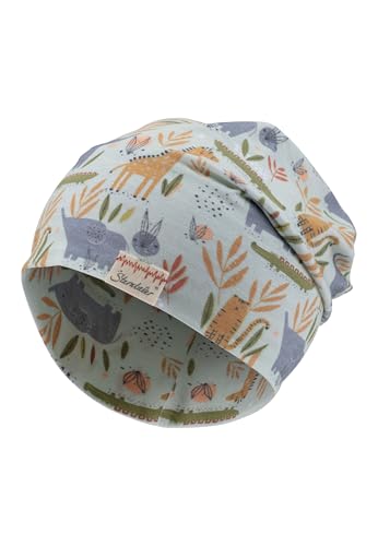 Sterntaler Beanie Safaritiere - Baby Mütze aus Flammgarn Jersey mit Allover Safari Druck - Unisex UV-Schutz 50+ Beanie Mütze - varibel tragbar - Baby und Kinder Übergangsmütze, eisgrün, Größe 51 von Sterntaler
