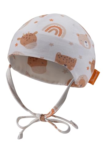 Sterntaler Beanie Tiergesicht - Erstlingsmütze aus Flammgarn Jersey mit Allover Druck - Unisex UV-Schutz 50+ Mütze mit Ohrenklappen - Baby und Kinder Übergangsmütze zum Binden, lichtgrau, Größe 37 von Sterntaler