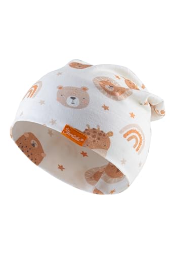 Sterntaler Beanie Tiergesicht - Leichte Baby Mütze aus Flammgarn Jersey mit Allover Druck - Unisex UV-Schutz 50+ Mütze - variabel tragbar - Baby und Kinder Übergangsmütze, lichtgrau, Größe 43 von Sterntaler