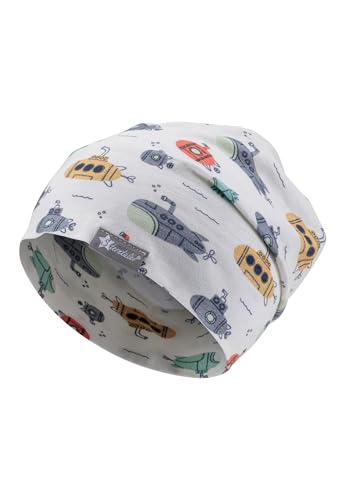 Sterntaler Beanie U-Boote - Weiche Baby Mütze aus Flammgarn Jersey mit Allover Druck - Jungen UV-Schutz 50+ Mütze - variabel tragbar - Baby und Kinder Übergangsmütze, lichtgrau, Größe 51 von Sterntaler