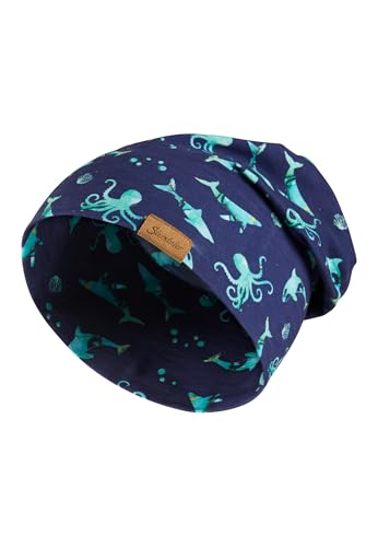 Sterntaler Beanie Unterwasser - Coole Baby Mütze aus Flammgarn Jersey mit Allover Druck Meerestiere - Jungen UV-Schutz 50+ Mütze - variabel tragbar - Baby und Kinder Übergangsmütze, blau, Größe 55 von Sterntaler