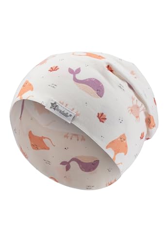 Sterntaler Beanie Unterwasser - Weiche Baby Mütze aus Flammgarn Jersey mit Allover Druck Meerestiere - Mädchen Mütze - variabel tragbar - Baby und Kinder Übergangsmütze, Ecru, Größe 47 von Sterntaler
