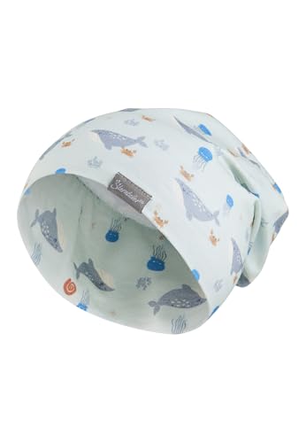 Sterntaler Beanie Wale - Coole Baby Mütze aus Flammgarn Jersey mit Allover Druck Wale - Jungen UV-Schutz 50+ Mütze - variabel tragbar - Baby und Kinder Übergangsmütze, eisgrün, Größe 47 von Sterntaler