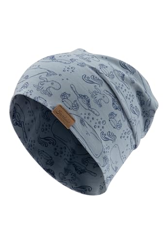 Sterntaler Beanie Wassertiere - Coole Baby Mütze aus Flammgarn Jersey mit Allover Druck Meerestiere - Jungen UV-Schutz 30 Mütze - variabel tragbar - Baby und Kinder Übergangsmütze, graublau, Größe 55 von Sterntaler