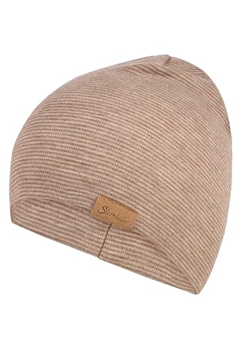 Sterntaler Beanie aus Mischgewebe mit dünnen Streifen - kuschelige Unisex Mütze in Melange-Optik mit Zwei Tragevarianten - bequem und stylisch - braun Melange, Größe 49 von Sterntaler