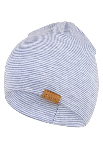 Sterntaler Beanie aus Mischgewebe mit dünnen Streifen - kuschelige Unisex Mütze in Melange-Optik mit Zwei Tragevarianten - bequem und stylisch - samtblau, Größe 53 von Sterntaler