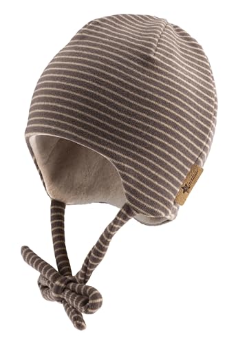 Sterntaler Beanie gestreift aus Microfleece - Baby und Kinder Mütze mit angeschnittenen Ohrenklappen und Bindeband - gefüttert mit Baumwollfleece - dunkelgrau, 39 von Sterntaler