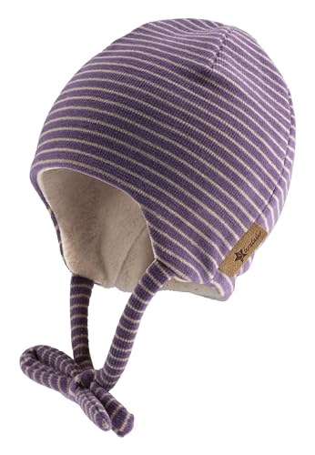 Sterntaler Beanie gestreift aus Microfleece für Mädchen - Baby und Kinder Mütze mit angeschnittenen Ohrenklappen und Bindeband - gefüttert mit Baumwollfleece - lila, 41 von Sterntaler