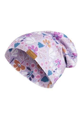 Sterntaler Beanie graphisch - Modische Baby Mütze aus Flammgarn Jersey mit Allover Druck - Mädchen UV-Schutz 50+ Beanie Mütze - variabel tragbar - Baby und Kinder Übergangsmütze, Flieder, Größe 51 von Sterntaler